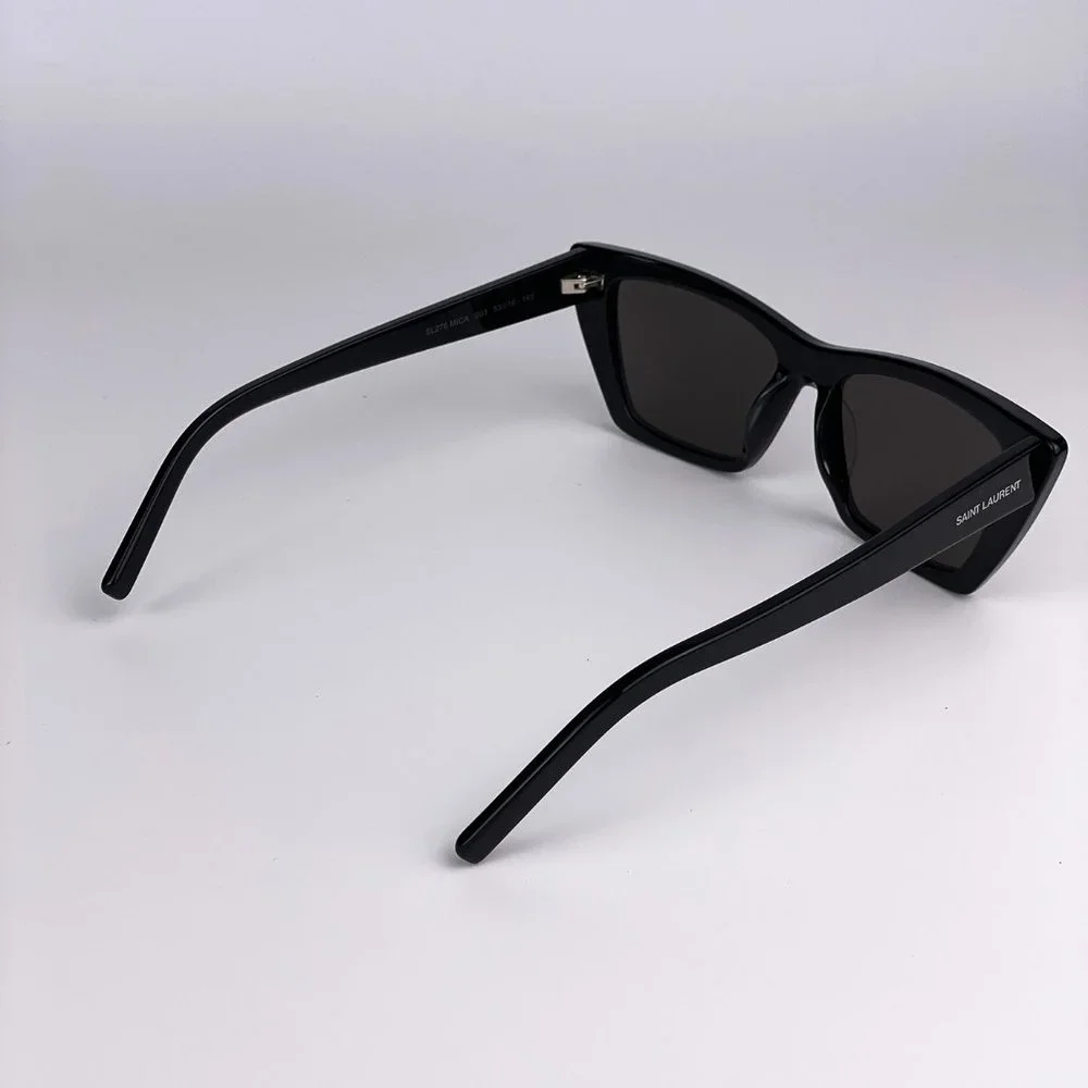 Saint Laurent Glossy Black Angular Cat-Eye Sunglasses - Picture 8 of 10